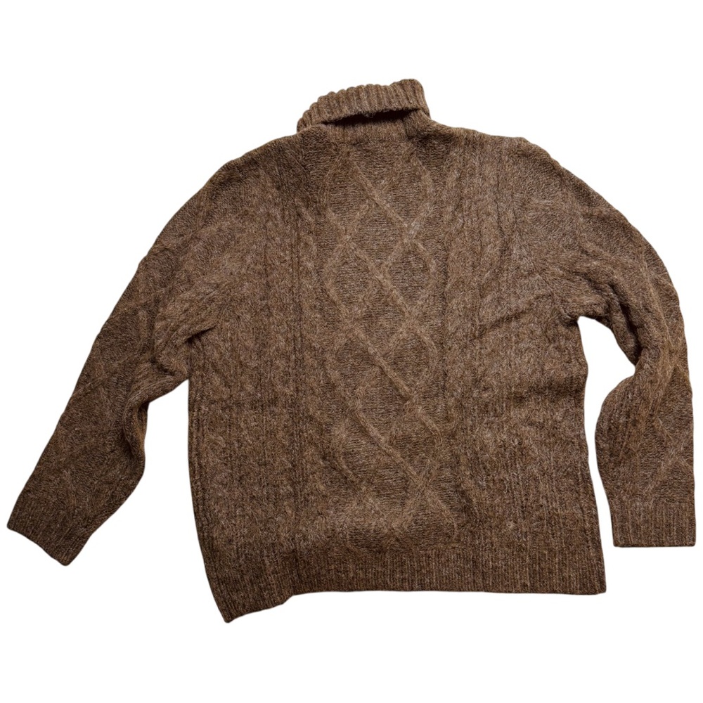 Express Wool Cable Knit Turtleneck Sweater Brown XL - Picture 6 of 14